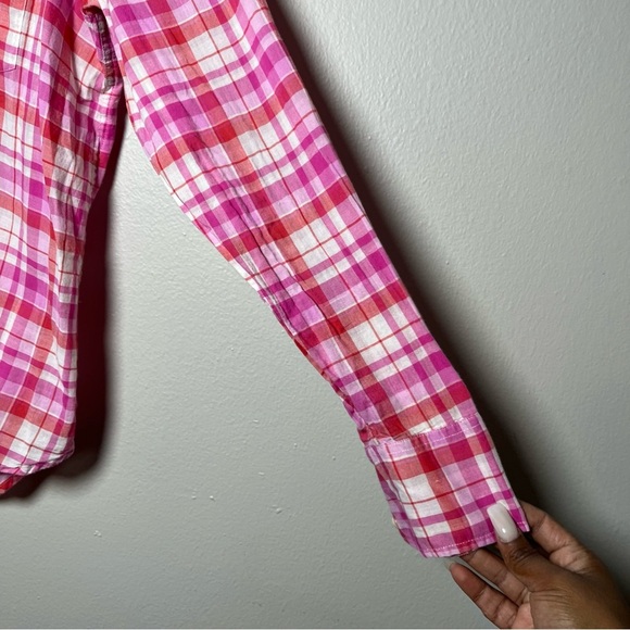 J. Crew Women Boy Button Down Shirt 12 Pink Plaid Cotton Valentine Office - Picture 4 of 8